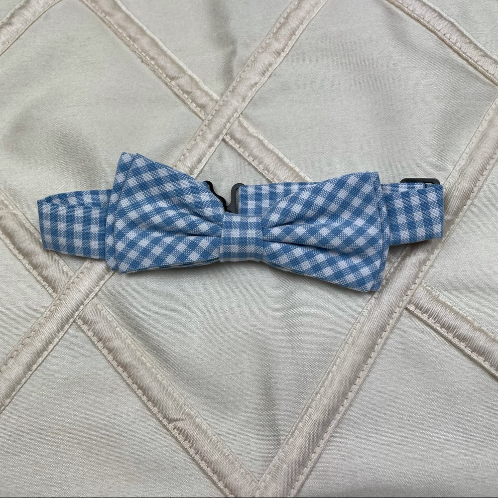 Boys Blue White Checkered Pre-Tied Bow Tie Small